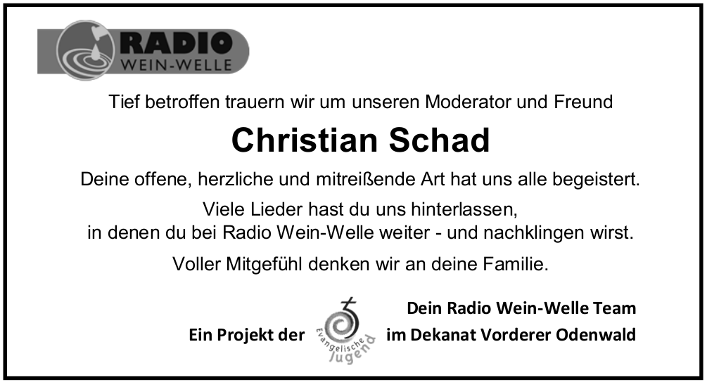 Trauer um Christian Schad